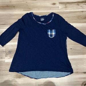 Lane Bryant Blue Plaid Back 3/4 Sleeve Top Women’s 14/16